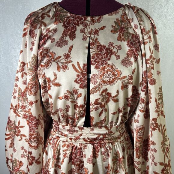 Misa Los Angeles Kara Dress Falling Floral Satin Mini Dress Sz S Ruched Cut-Out - Picture 7 of 16